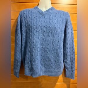 Allen Solly V-Neck cableknit 2 ply cashmere Blue Sweater- men’s M